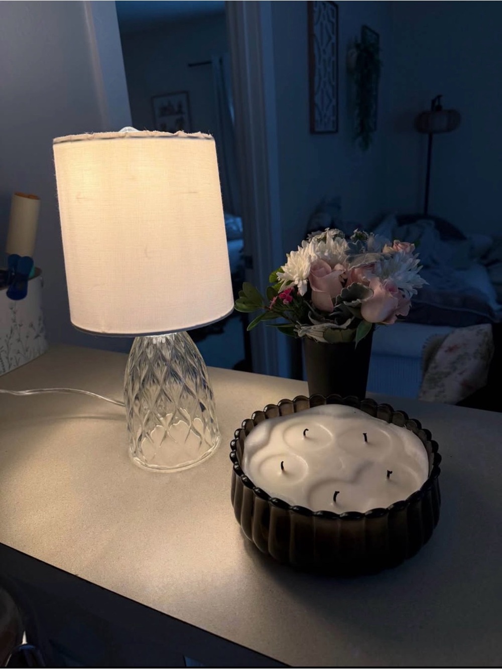 Crystal Table Lamp with White Shade — Unbranded